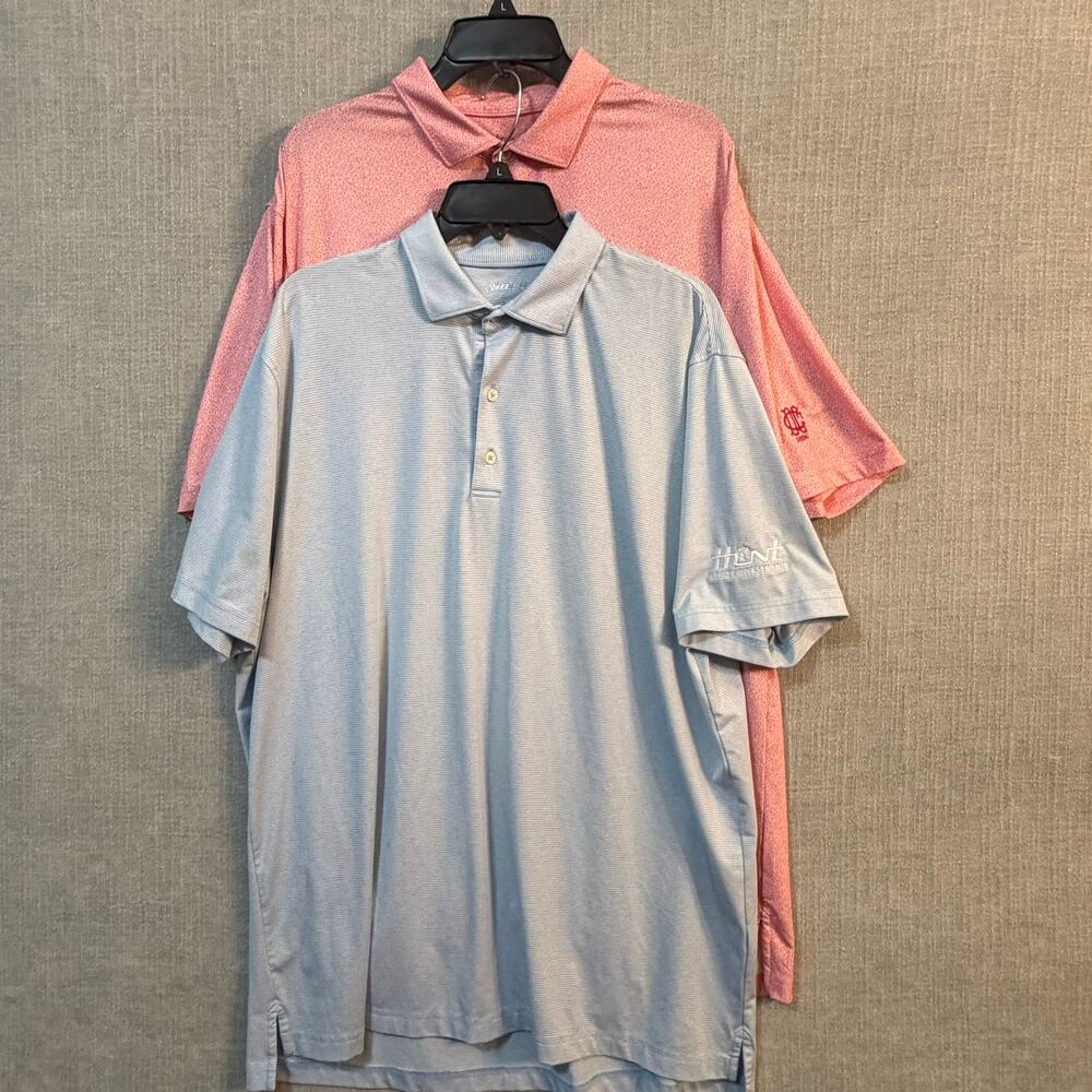 2 Johnnie-O Mens XL Performance Polos Pink and Blue Golf